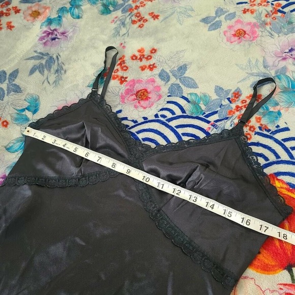 Sears Full Slip Black Silky Nylon Size 38 VTG Lace Adjustable Strap Medium Large - Picture 10 of 11